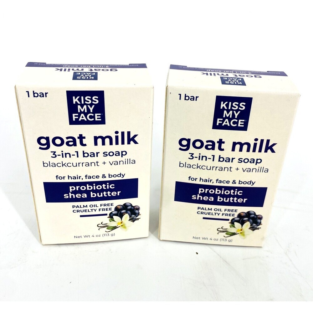 2 Pack Kiss My Face Goat Milk Soap Probiotic Shea Butter Black Currant Vanilla